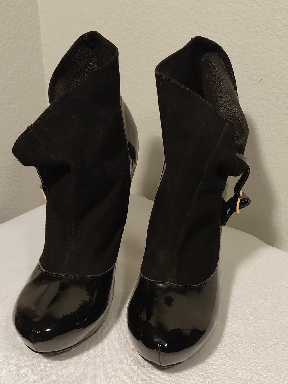 Wild Pair Black Patent & Suede Ankle Booties